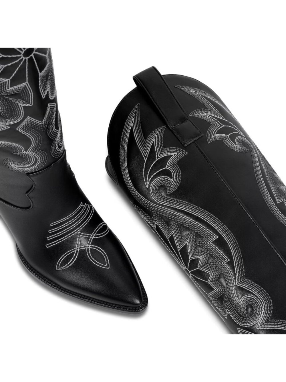 Stylish Women's Knee High Cowboy Boots | Embroidered Pointed Toe | Chunky Heel - Picture 6 of 7